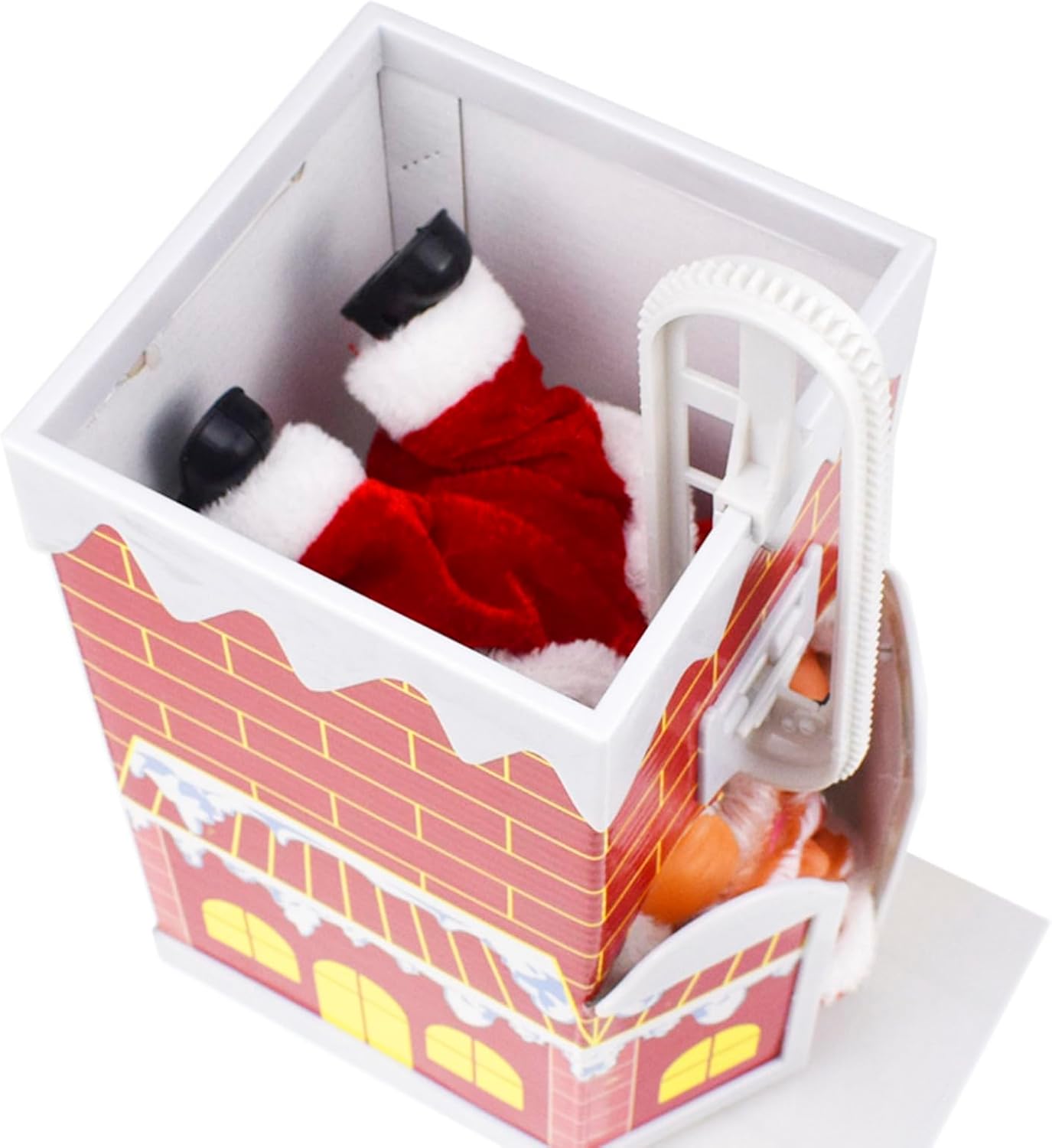 Red Santa Climbing Chimney