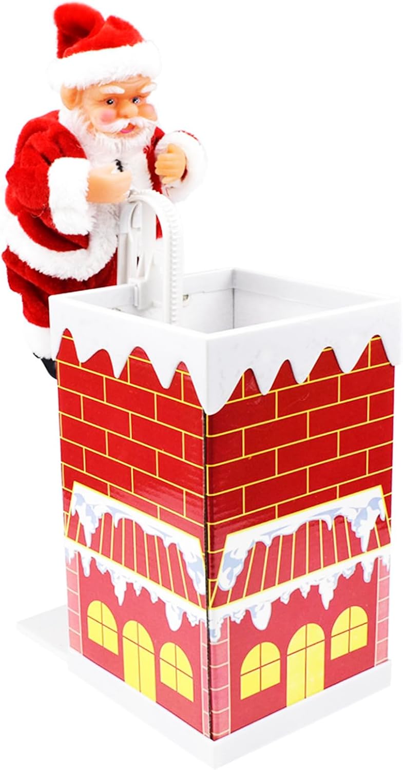 Red Santa Climbing Chimney
