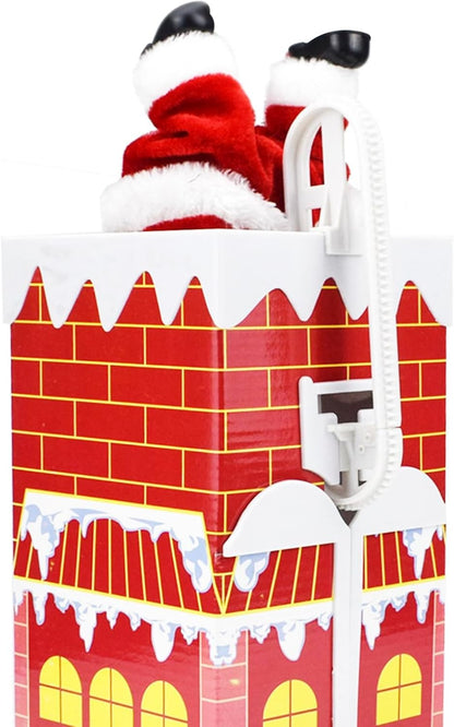 Red Santa Climbing Chimney