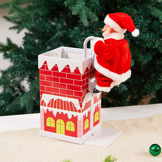 Red Santa Climbing Chimney