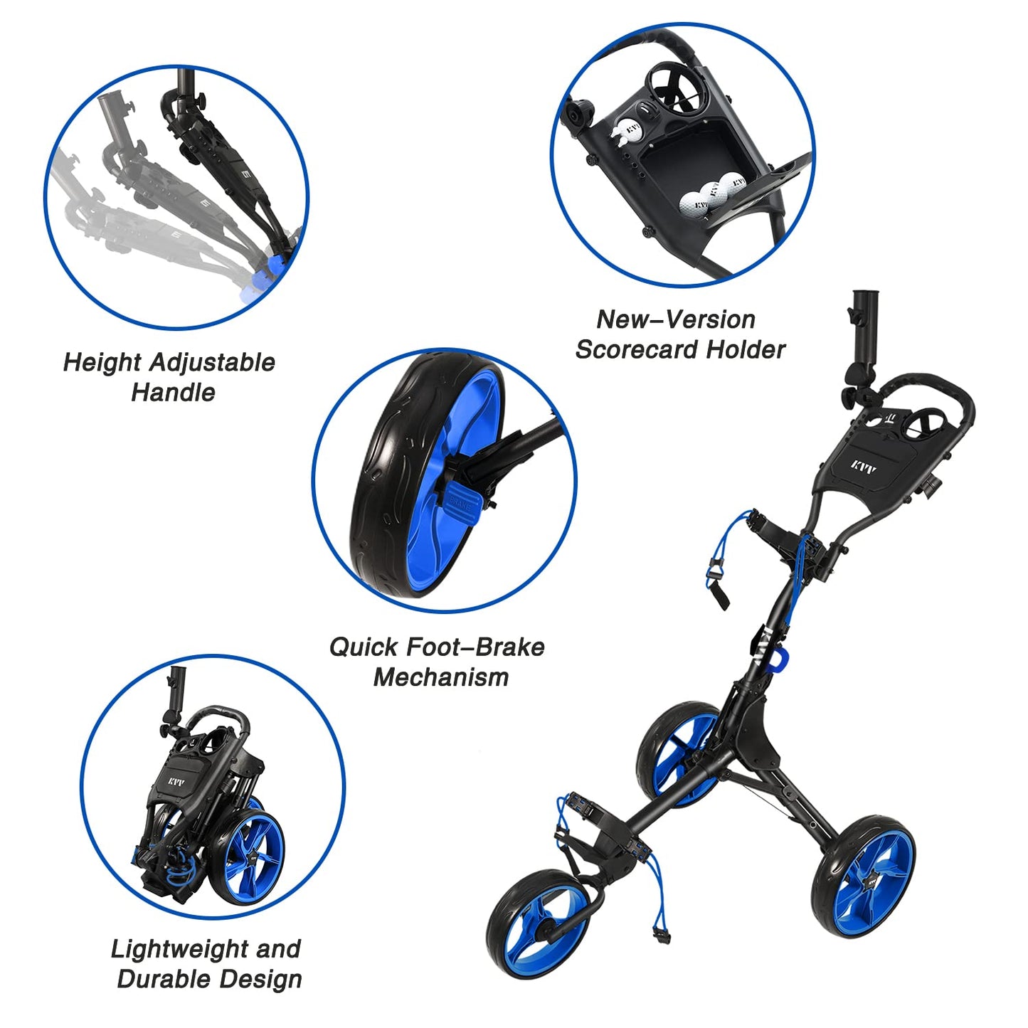 3 Wheel Golf Push Cart Ultra Lightweight Smallest Folding Size