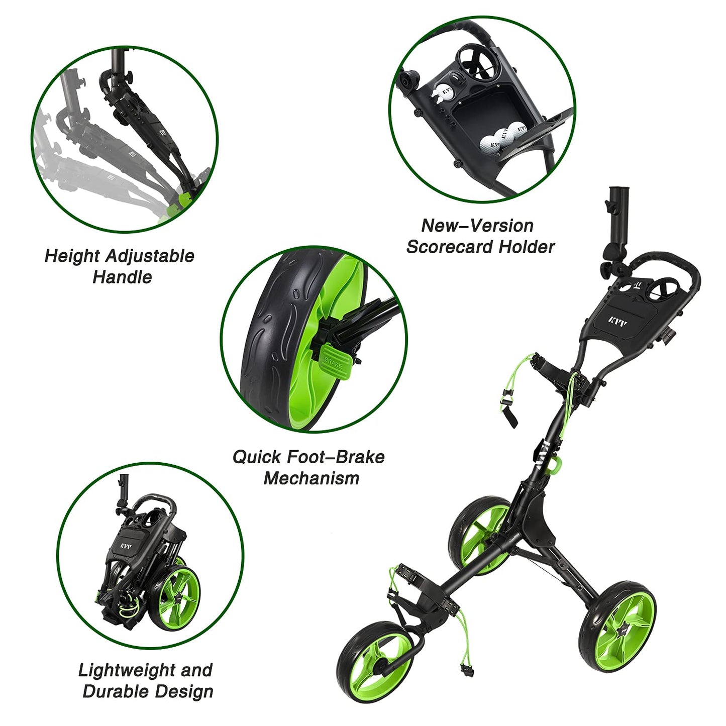 3 Wheel Golf Push Cart Ultra Lightweight Smallest Folding Size