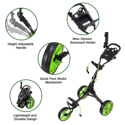 3 Wheel Golf Push Cart Ultra Lightweight Smallest Folding Size