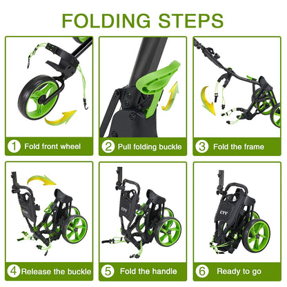 3 Wheel Golf Push Cart Ultra Lightweight Smallest Folding Size