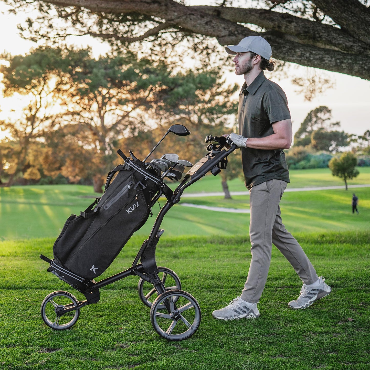 3 Wheel Golf Push Cart Ultra Lightweight Smallest Folding Size