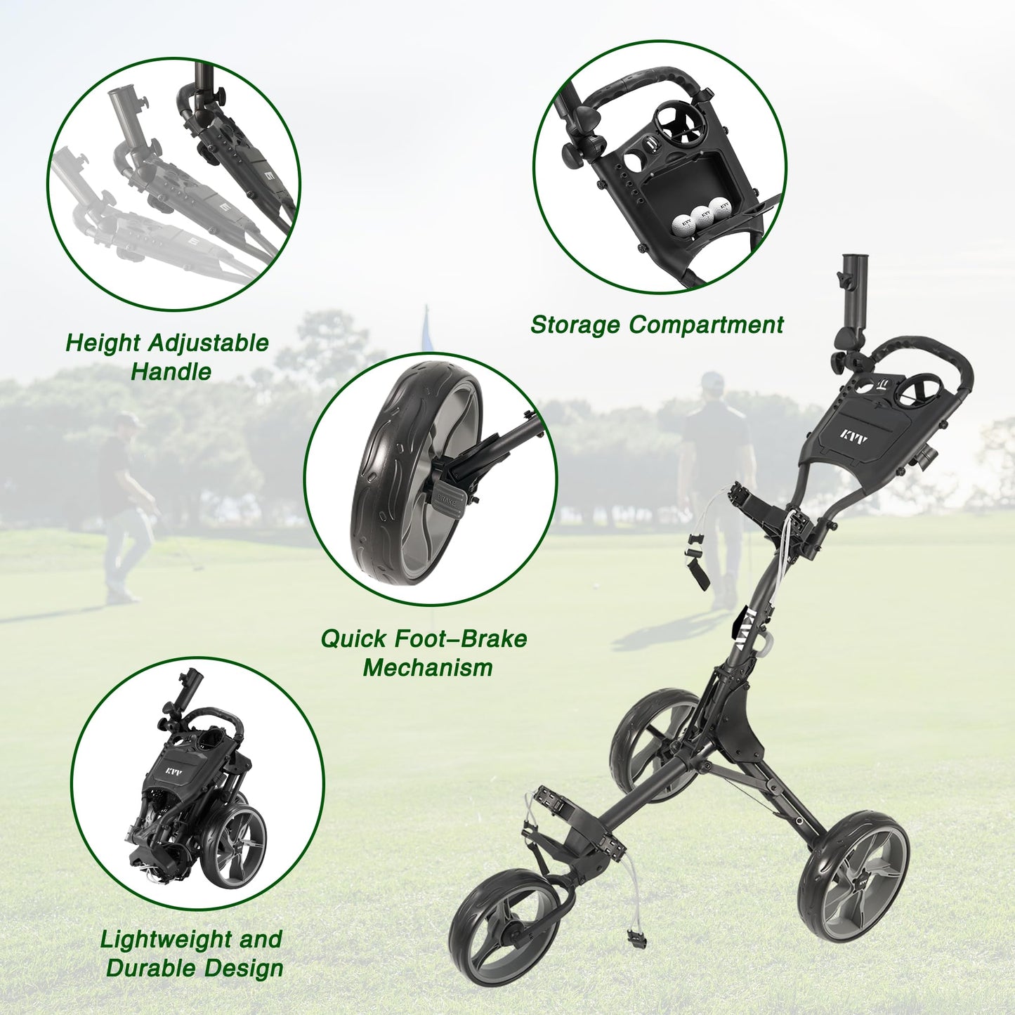 3 Wheel Golf Push Cart Ultra Lightweight Smallest Folding Size