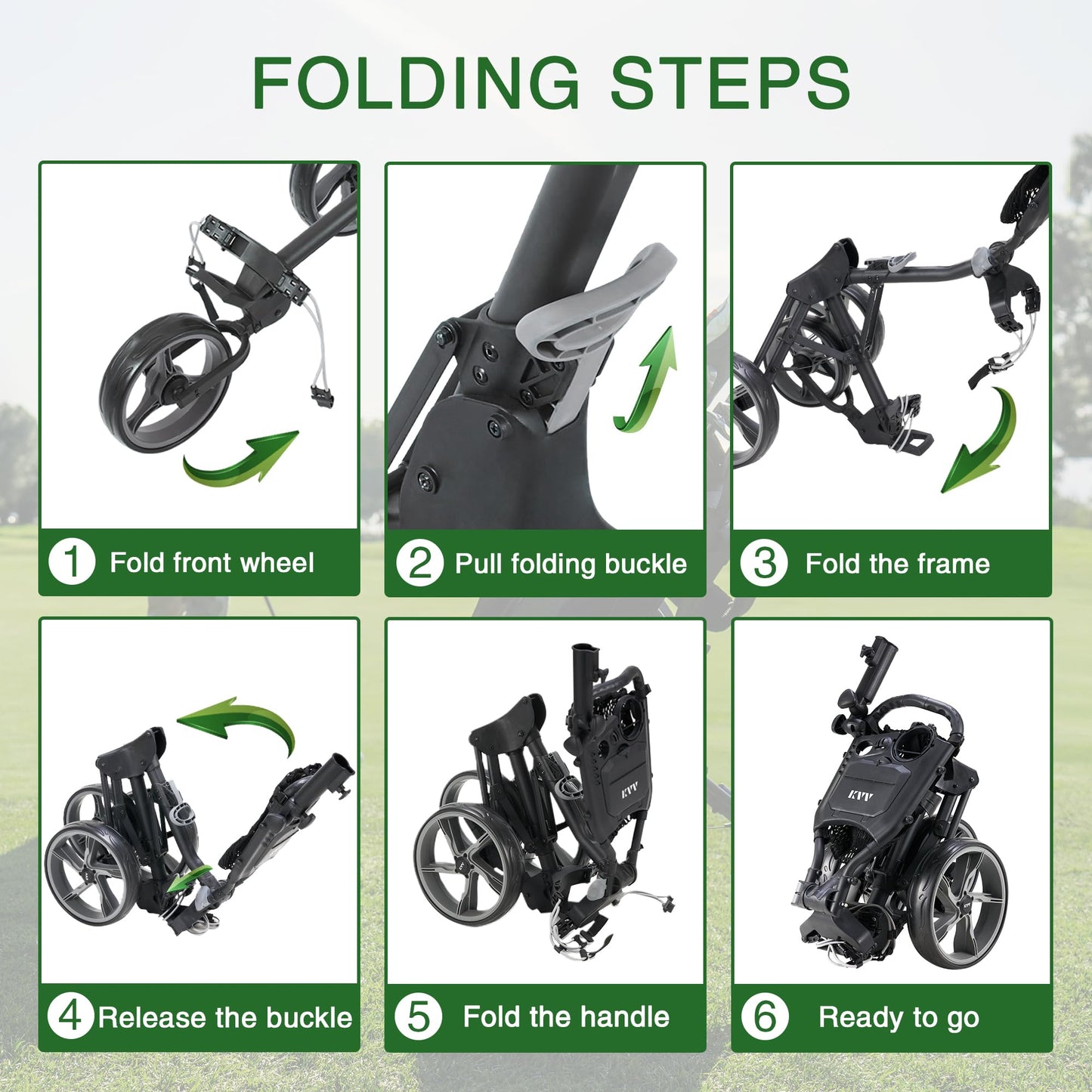 3 Wheel Golf Push Cart Ultra Lightweight Smallest Folding Size