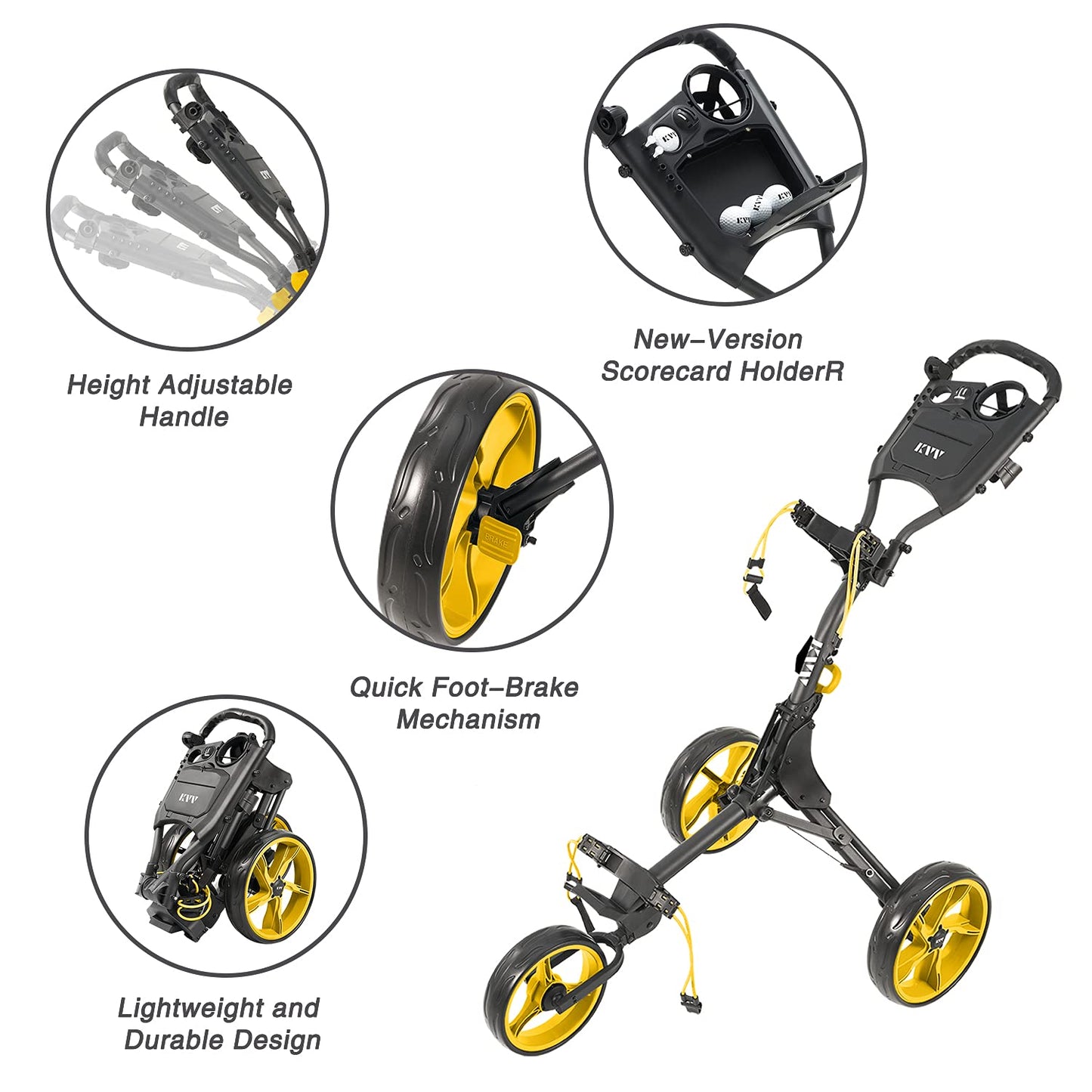 3 Wheel Golf Push Cart Ultra Lightweight Smallest Folding Size