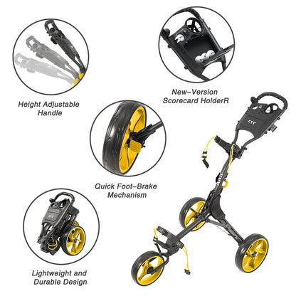 3 Wheel Golf Push Cart Ultra Lightweight Smallest Folding Size
