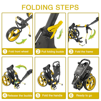 3 Wheel Golf Push Cart Ultra Lightweight Smallest Folding Size