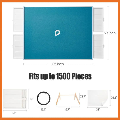 Rotating Puzzle Board with Drawers and Cover,Tilt&Lazy Susan